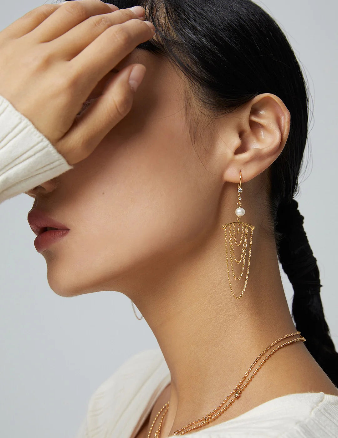 Chain Tassel Pearl Earrings