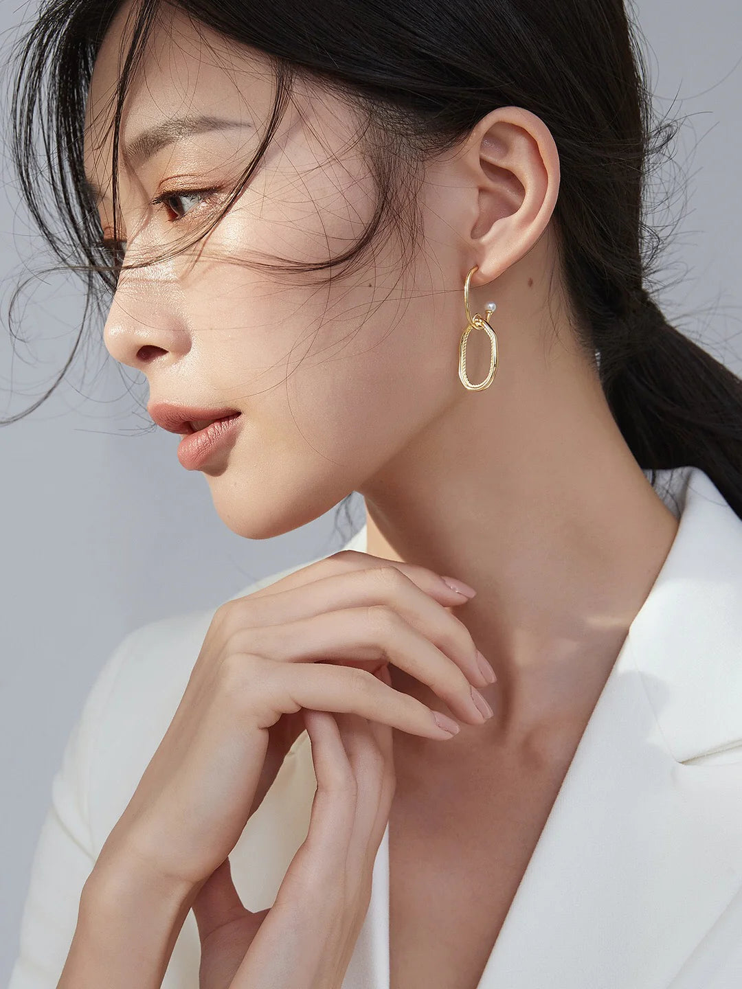 Minimalist Geometric Faux Pearl Earrings